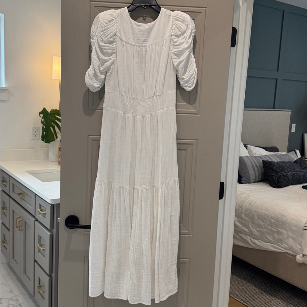 ME+EM Cheesecloth Gathered Sleeve White Maxi Dress NWOT - Picture 5 of 8